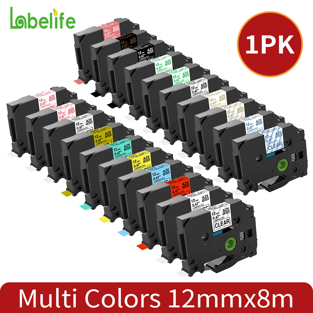 Label Printer Tape - Laminiertes Etikettenband, 12 mm, kompatibel mit