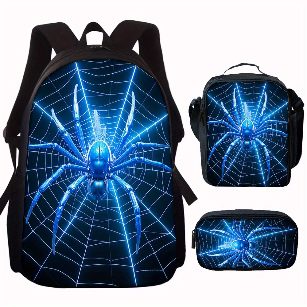 Pencil Case Large - 3-teiliger Rucksack mit Spinnenmuster, großes Fassungsvermögen,
