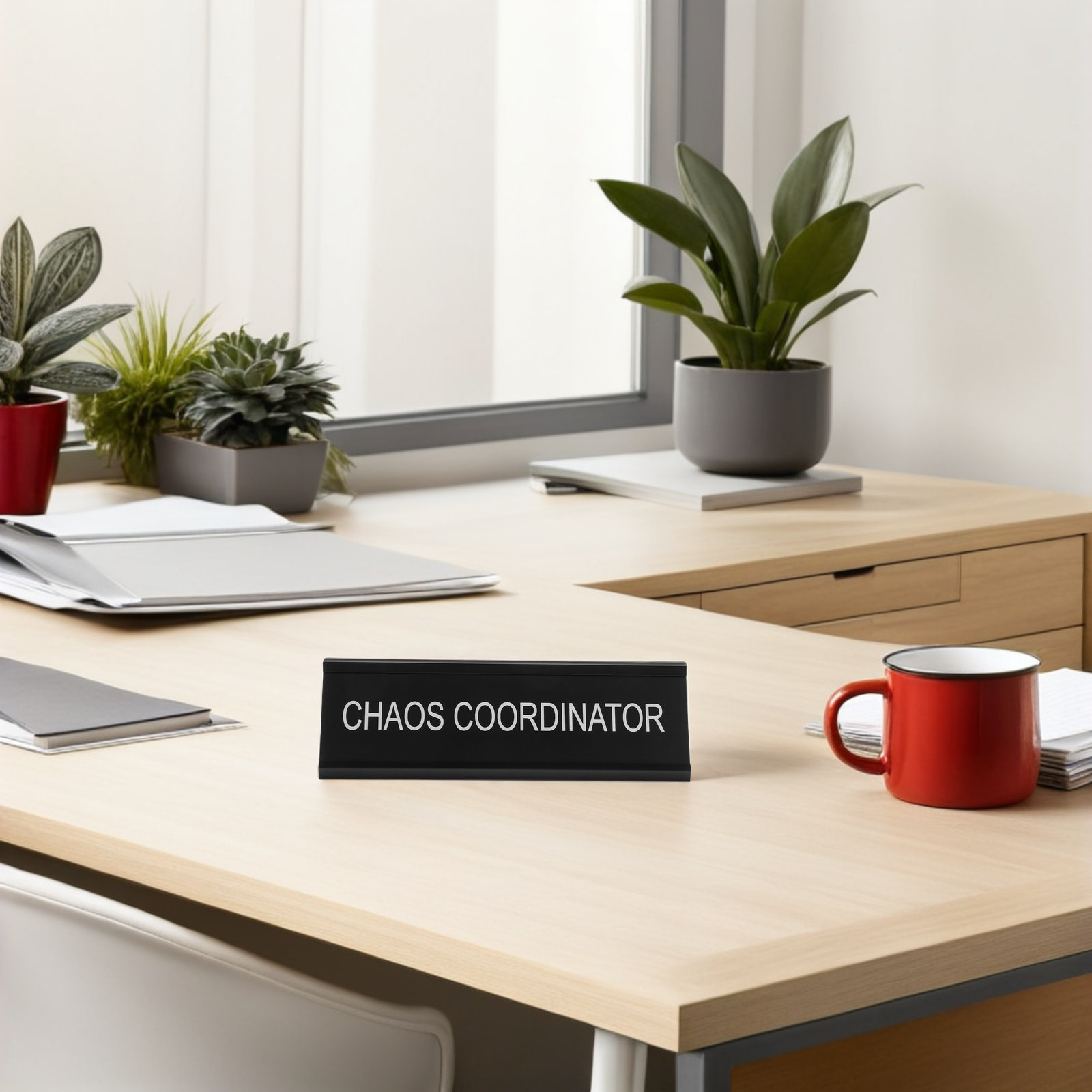 Desk Name Plate - L-förmiges Chaos-Coordinator-Schreibtisch-Namensschild aus Aluminiumlegierung, robust, leicht,