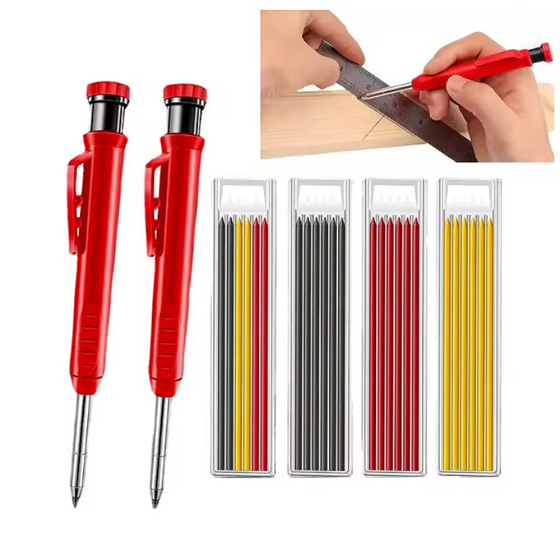 Mechanical Pencil Lead - Solides Zimmermannsbleistift-Set, Holzbearbeitungswerkzeuge, mechanisch, 3-Farben-Nachfüllung, Baujob,