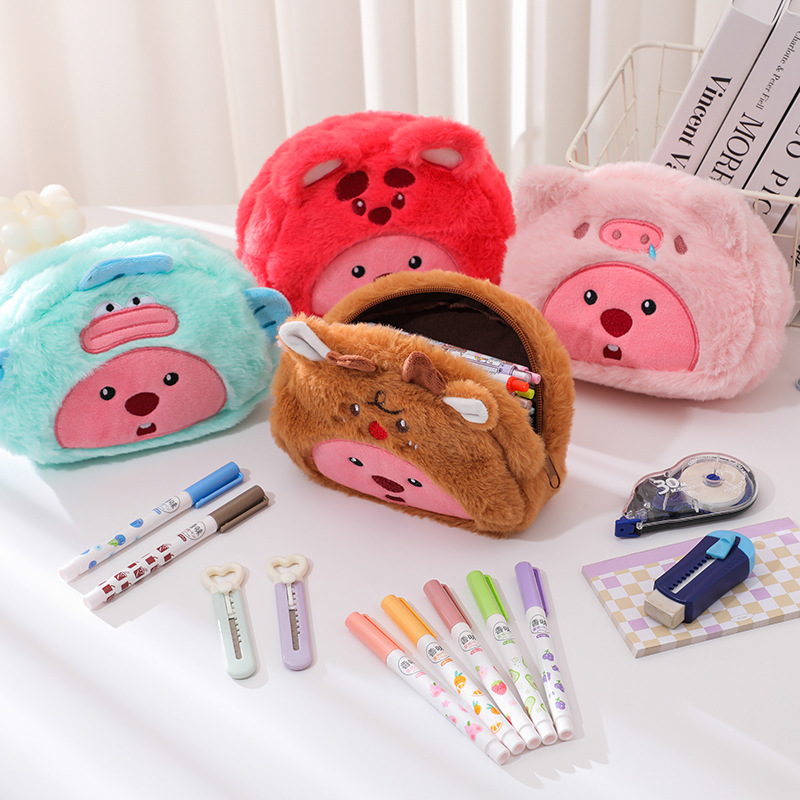 Pencil Case Large - Cartoon-Plüsch-Federmäppchen für Schüler, Kawaii-Aufbewahrungstasche für Stifte,